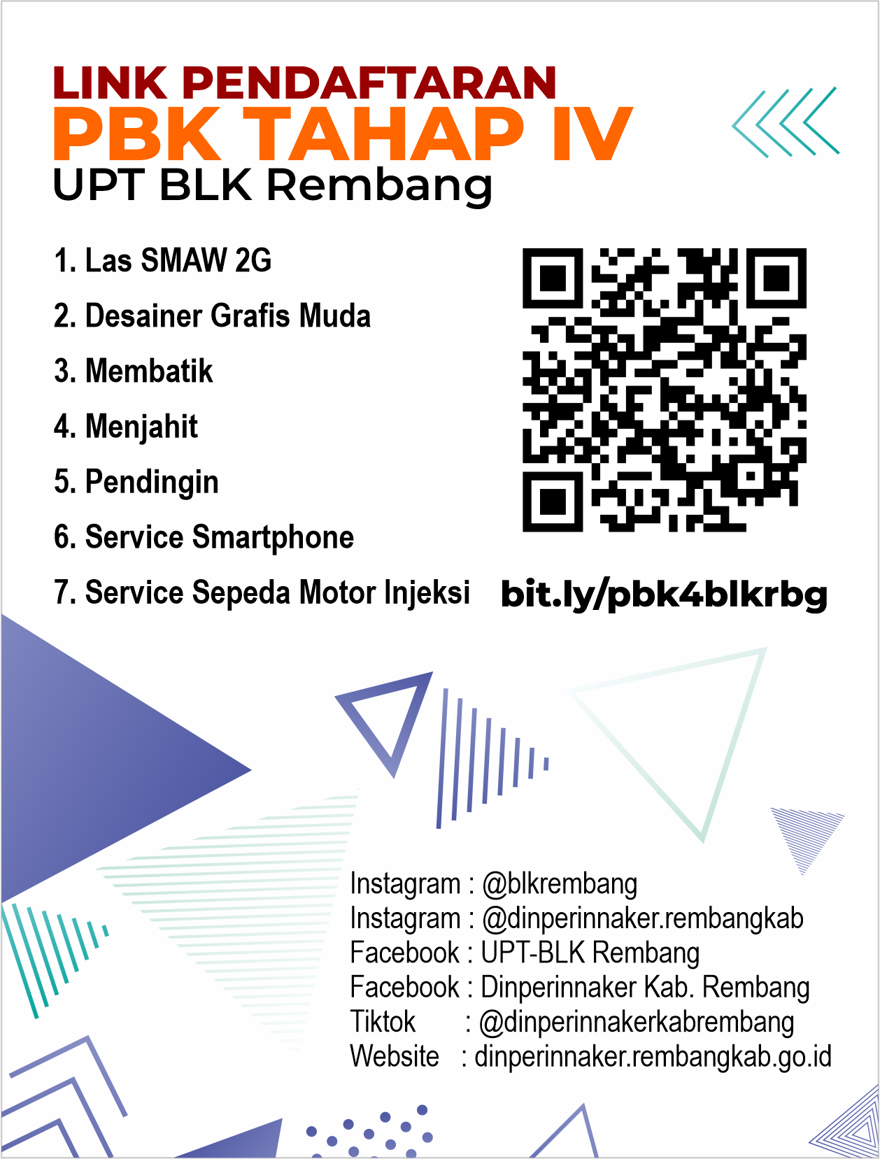 Pembukaan Pendaftaran Pelatihan Tahap IV Th 2025 BLK Rembang
