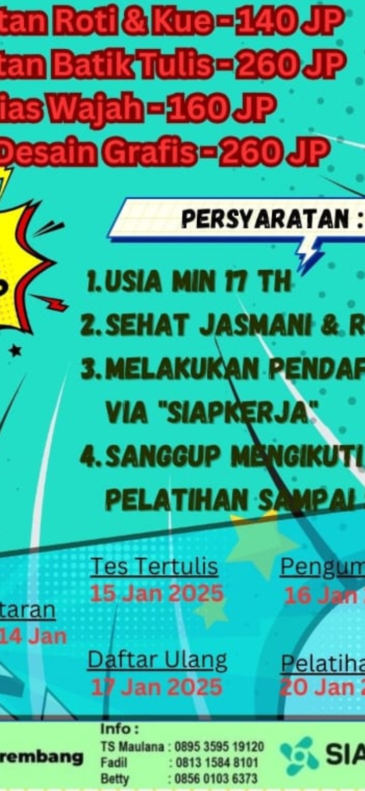 INFO PENDAFTARAN PELATIHAN TAHUN 2025 UPT BLK REMBANG